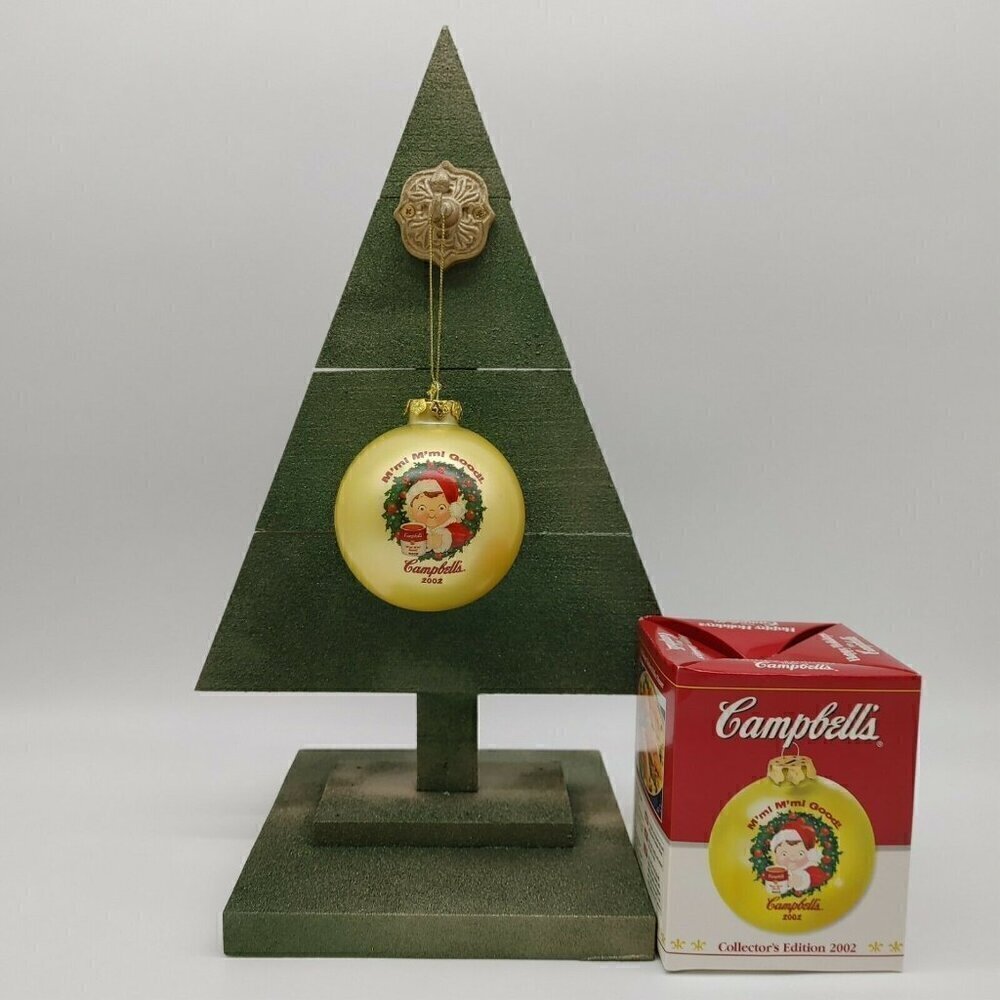 Campbells Happy holidays M'm M'm Good 2002 Gold Glass Christmas Ball Ornament